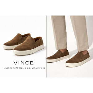 Vince Suede Slip On Sneakers Unisex M9.5/W11 Brown Leather Casual Shoes